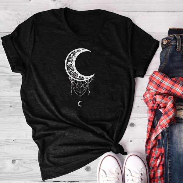 Women's Sun Moon T-Shirt | Cotton Printed Short Sleeve