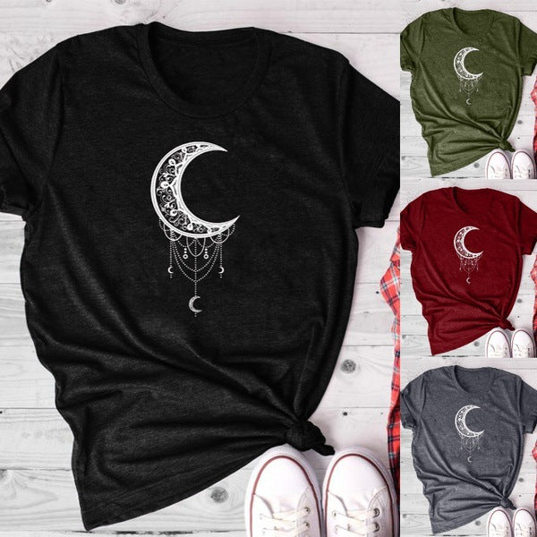 Women's Sun Moon T-Shirt | Cotton Printed Short Sleeve