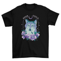 Amazing Night wolf tee with flowers and "Moon child" quote T-shirt